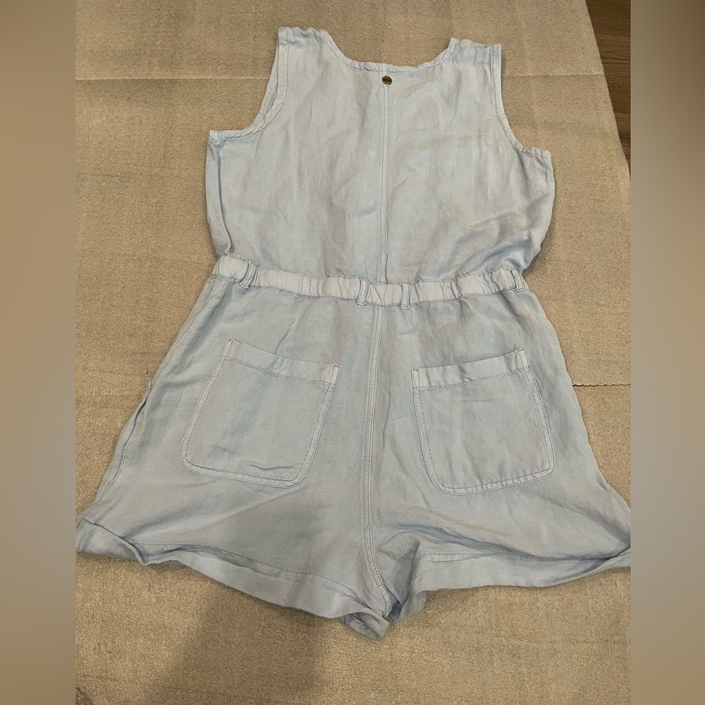[L]Rip Curl Panoma Linen Blend Romper Light Blue Sleeveless Button rolled Hem - Picture 6 of 11
